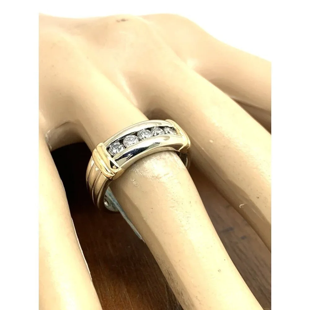 Wedding Band Two Tone 14k Gold Diamond 0.50ctw Ring Estate Jewelry Size 9.25